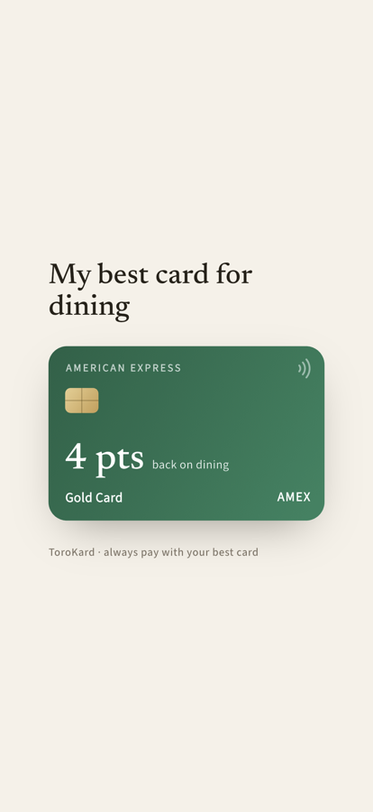 Share card: my best card for dining, 4 points back